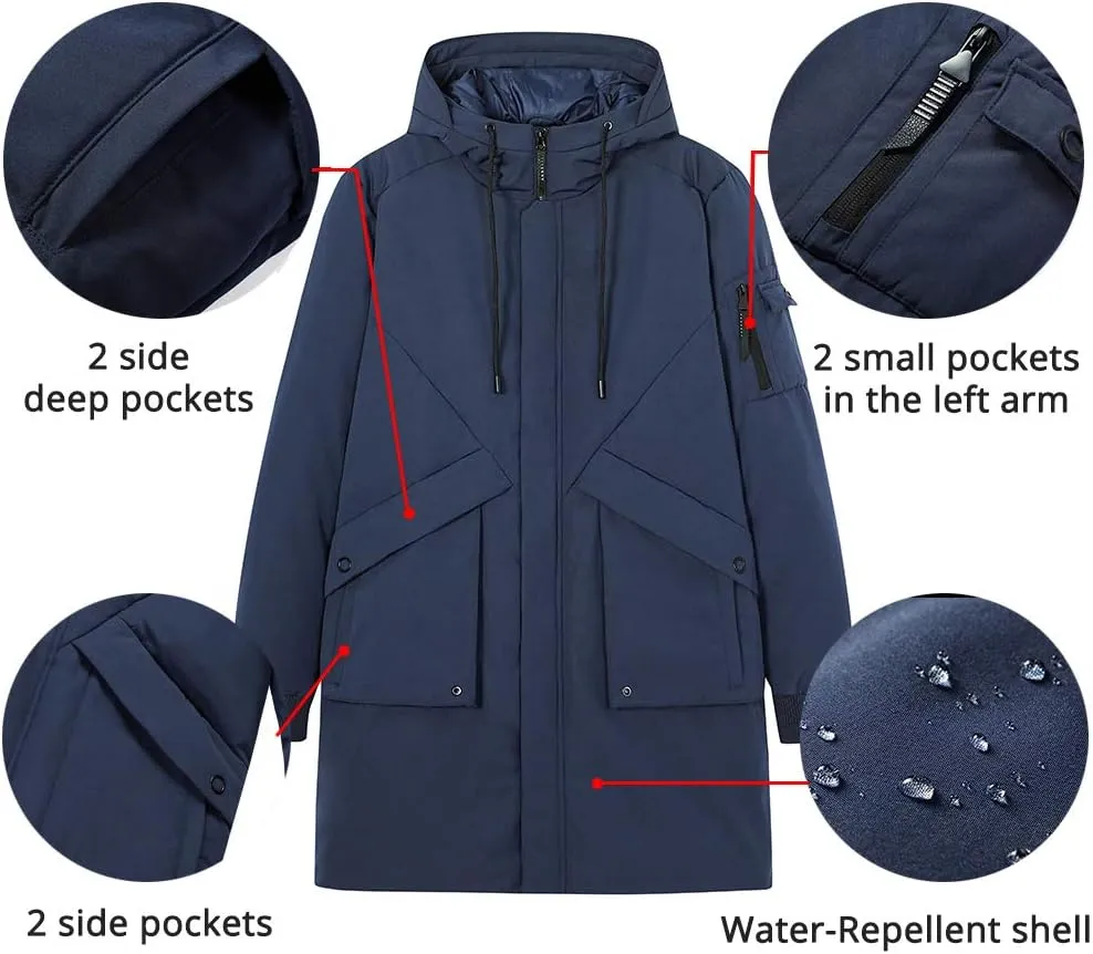 Pioneer Camp Men's Winter Coats Water-Repellent Windproof Thicken Parkas Long Hooded Padded Puffer Jacket