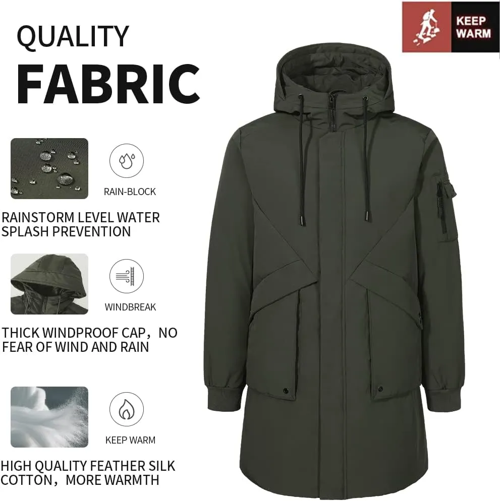 Pioneer Camp Men's Winter Coats Water-Repellent Windproof Thicken Parkas Long Hooded Padded Puffer Jacket