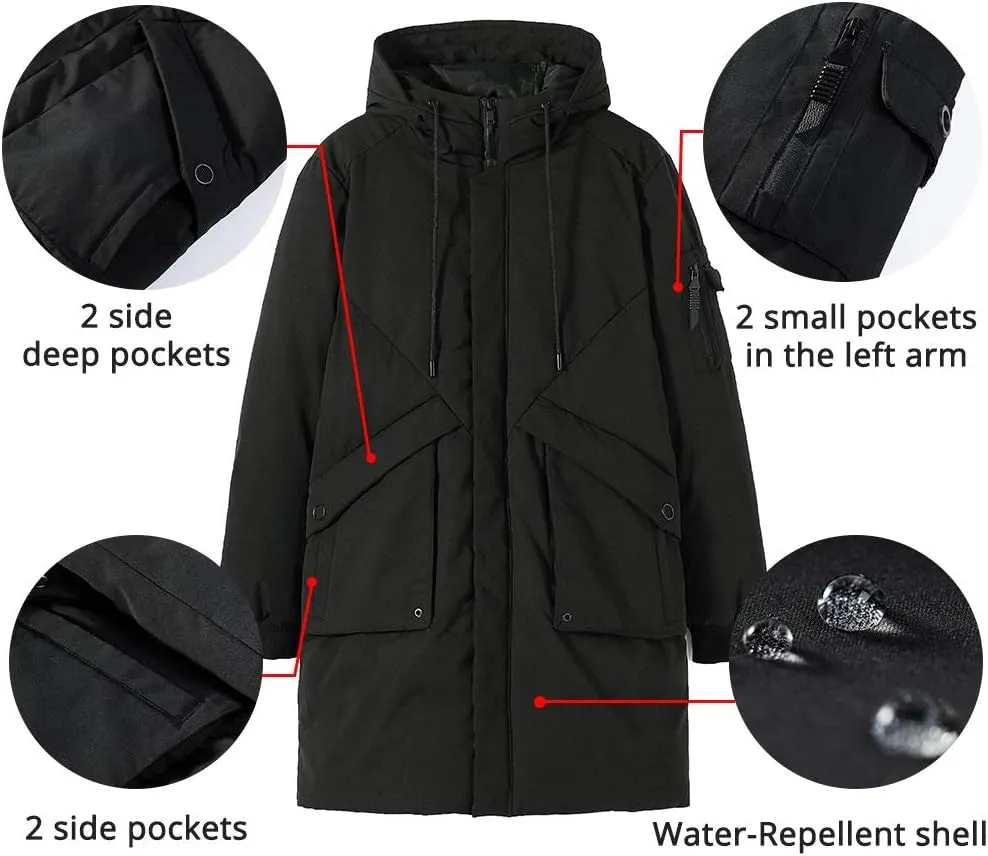 Pioneer Camp Men's Winter Coats Water-Repellent Windproof Thicken Parkas Long Hooded Padded Puffer Jacket