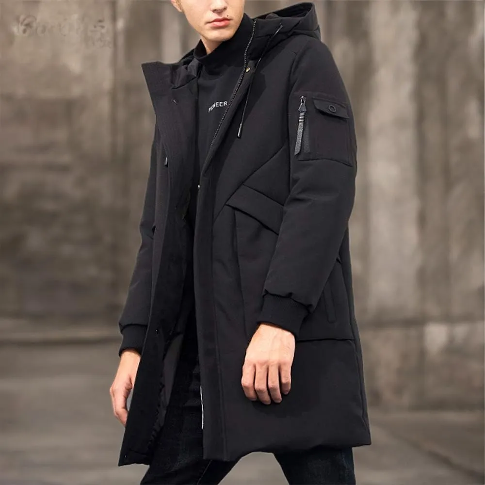 Pioneer Camp Men's Winter Coats Water-Repellent Windproof Thicken Parkas Long Hooded Padded Puffer Jacket