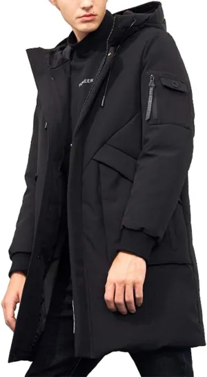 Pioneer Camp Men's Winter Coats Water-Repellent Windproof Thicken Parkas Long Hooded Padded Puffer Jacket