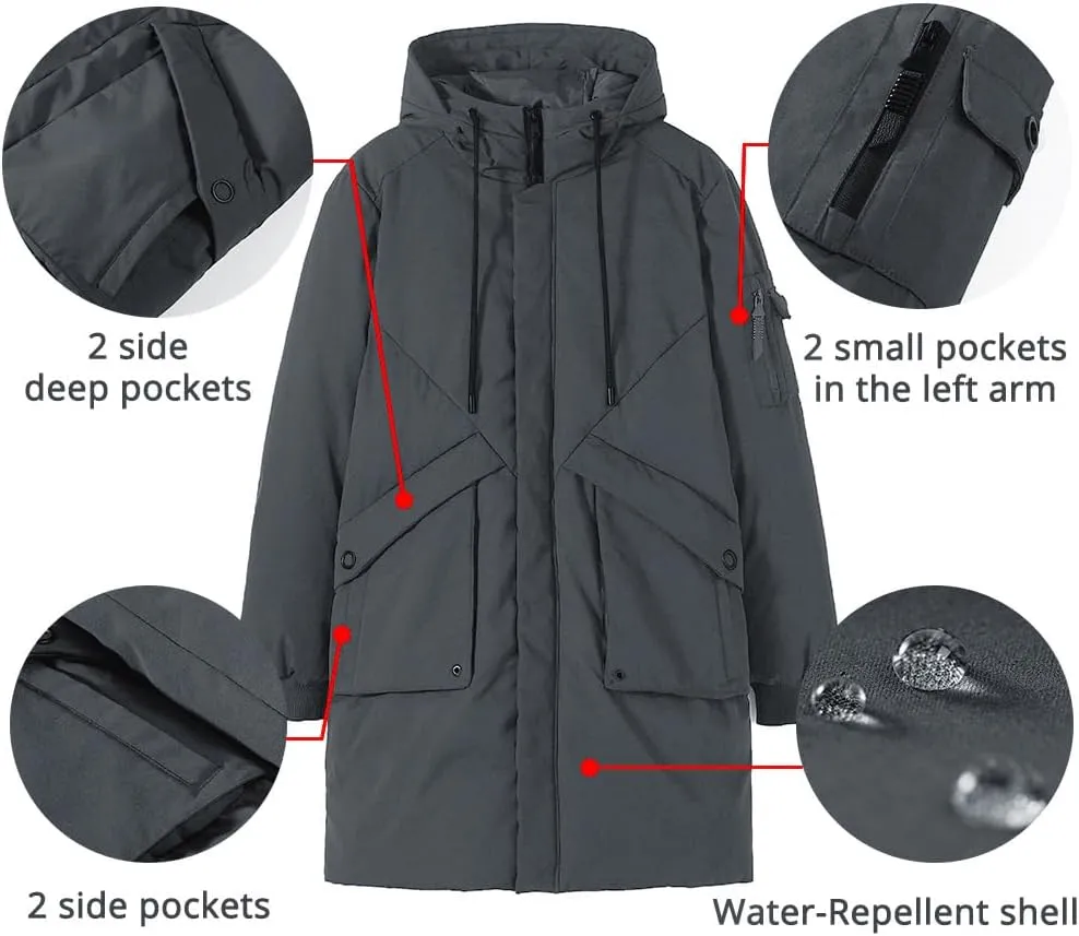 Pioneer Camp Men's Winter Coats Water-Repellent Windproof Thicken Parkas Long Hooded Padded Puffer Jacket
