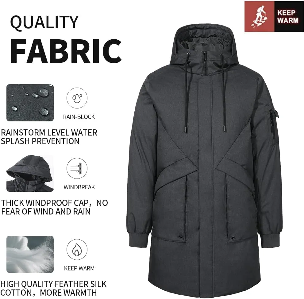 Pioneer Camp Men's Winter Coats Water-Repellent Windproof Thicken Parkas Long Hooded Padded Puffer Jacket
