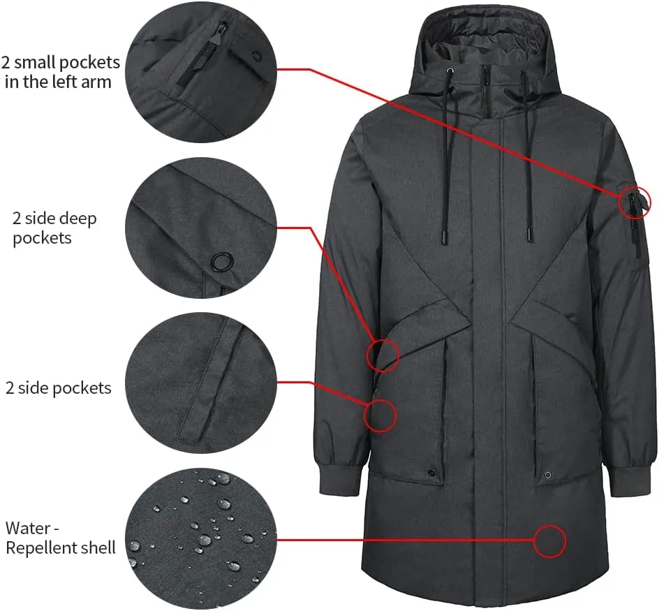 Pioneer Camp Men's Winter Coats Water-Repellent Windproof Thicken Parkas Long Hooded Padded Puffer Jacket