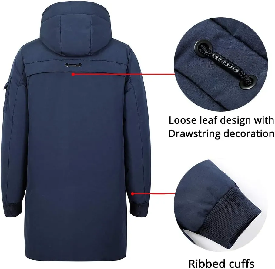 Pioneer Camp Men's Winter Coats Water-Repellent Windproof Thicken Parkas Long Hooded Padded Puffer Jacket
