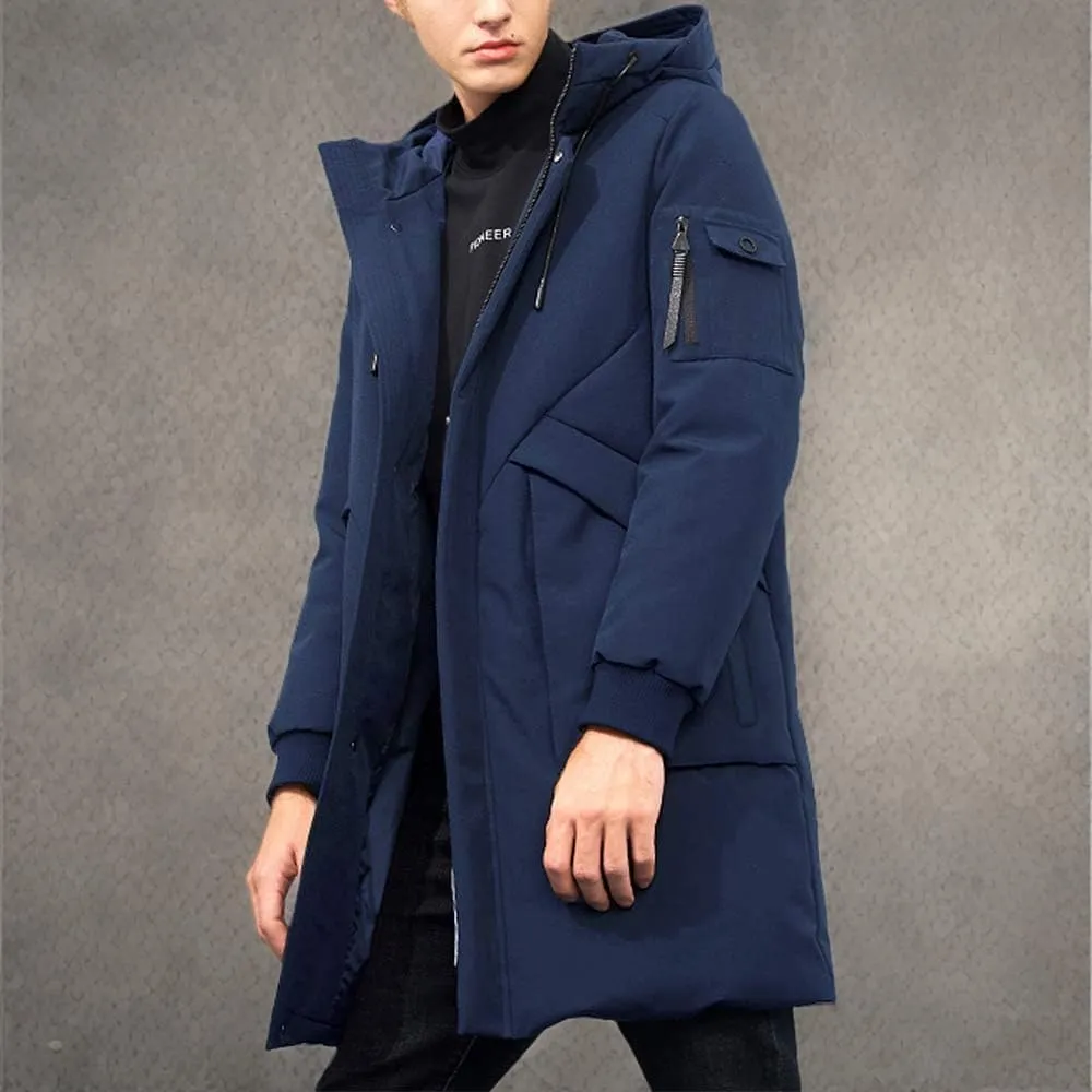 Pioneer Camp Men's Winter Coats Water-Repellent Windproof Thicken Parkas Long Hooded Padded Puffer Jacket
