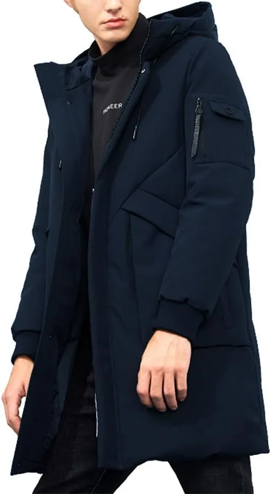 Pioneer Camp Men's Winter Coats Water-Repellent Windproof Thicken Parkas Long Hooded Padded Puffer Jacket