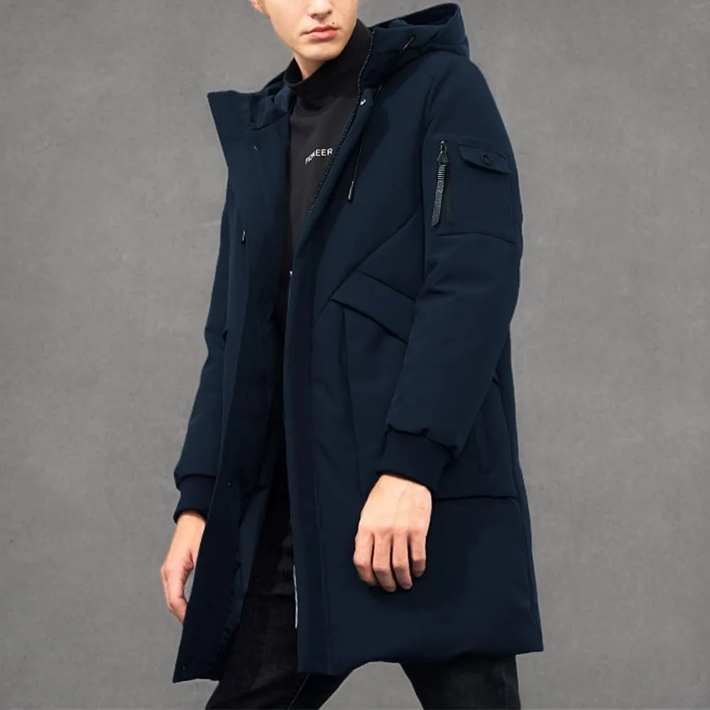 Pioneer Camp Men's Winter Coats Water-Repellent Windproof Thicken Parkas Long Hooded Padded Puffer Jacket