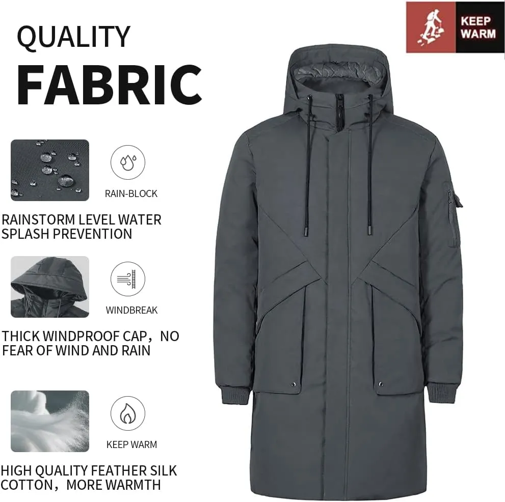 Pioneer Camp Men's Winter Coats Water-Repellent Windproof Thicken Parkas Long Hooded Padded Puffer Jacket