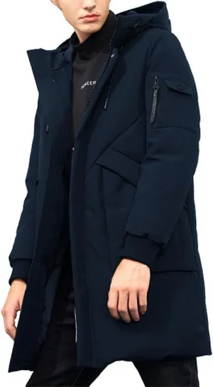 Pioneer Camp Men's Winter Coats Water-Repellent Windproof Thicken Parkas Long Hooded Padded Puffer Jacket