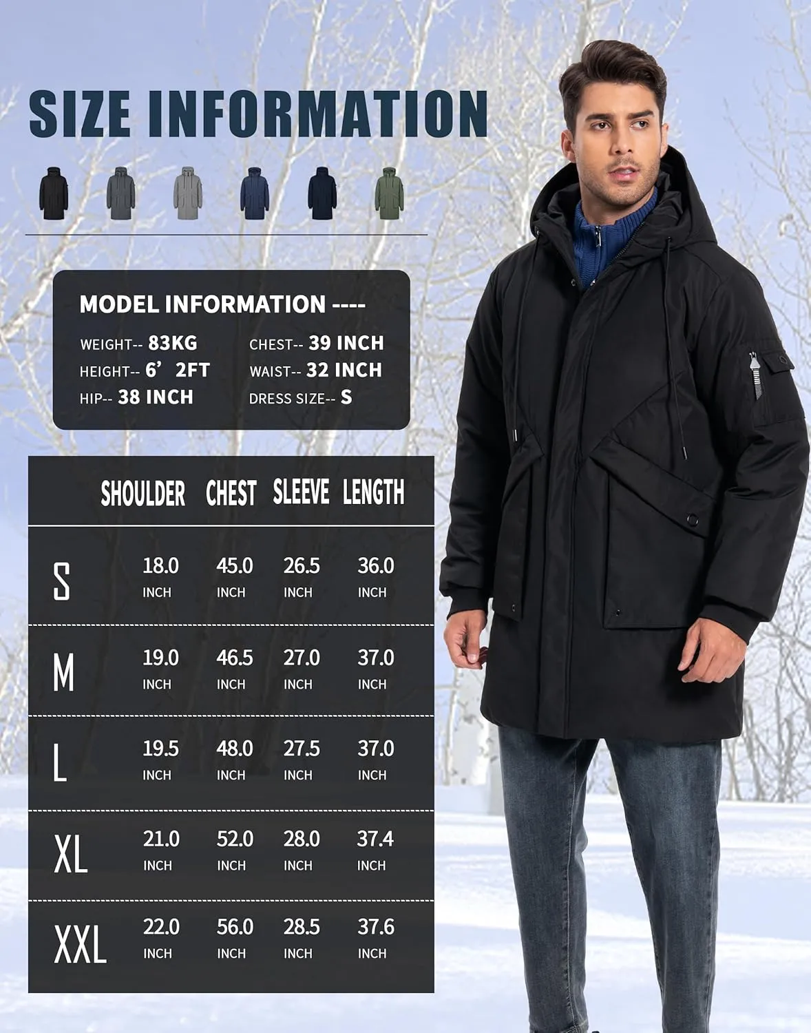 Pioneer Camp Men's Winter Coats Water-Repellent Windproof Thicken Parkas Long Hooded Padded Puffer Jacket