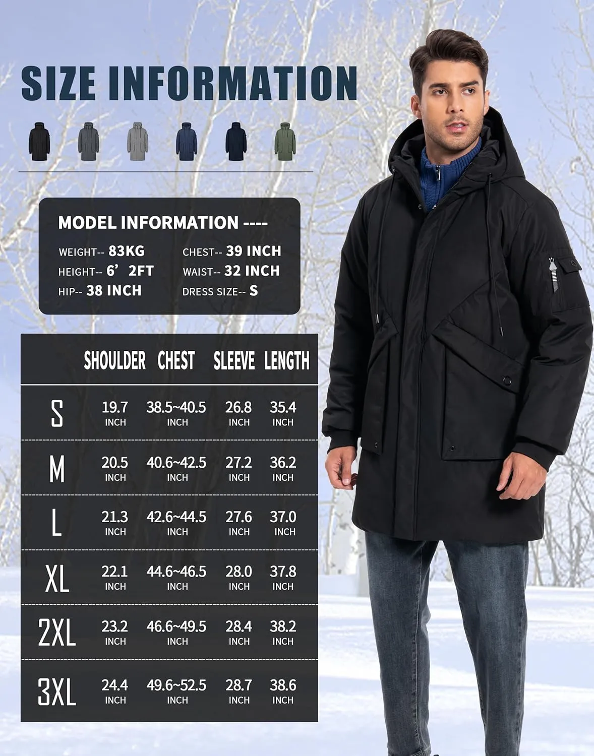 Pioneer Camp Men's Winter Coats Water-Repellent Windproof Thicken Parkas Long Hooded Padded Puffer Jacket