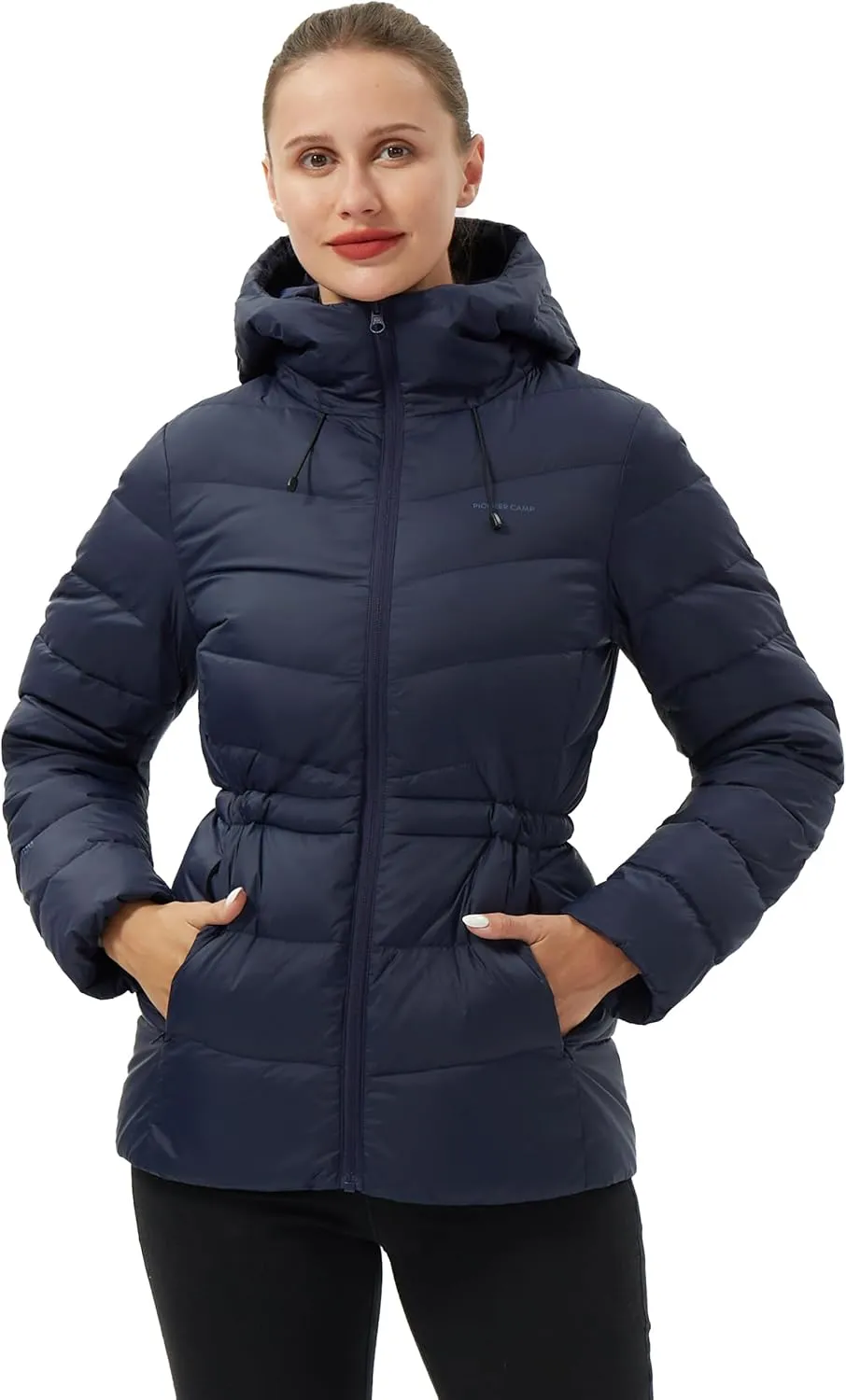 Pioneer Camp Women's Down Puffer Jacket Water-Repellent Winter Coat Quilted Fuffy Outerwear with Hood