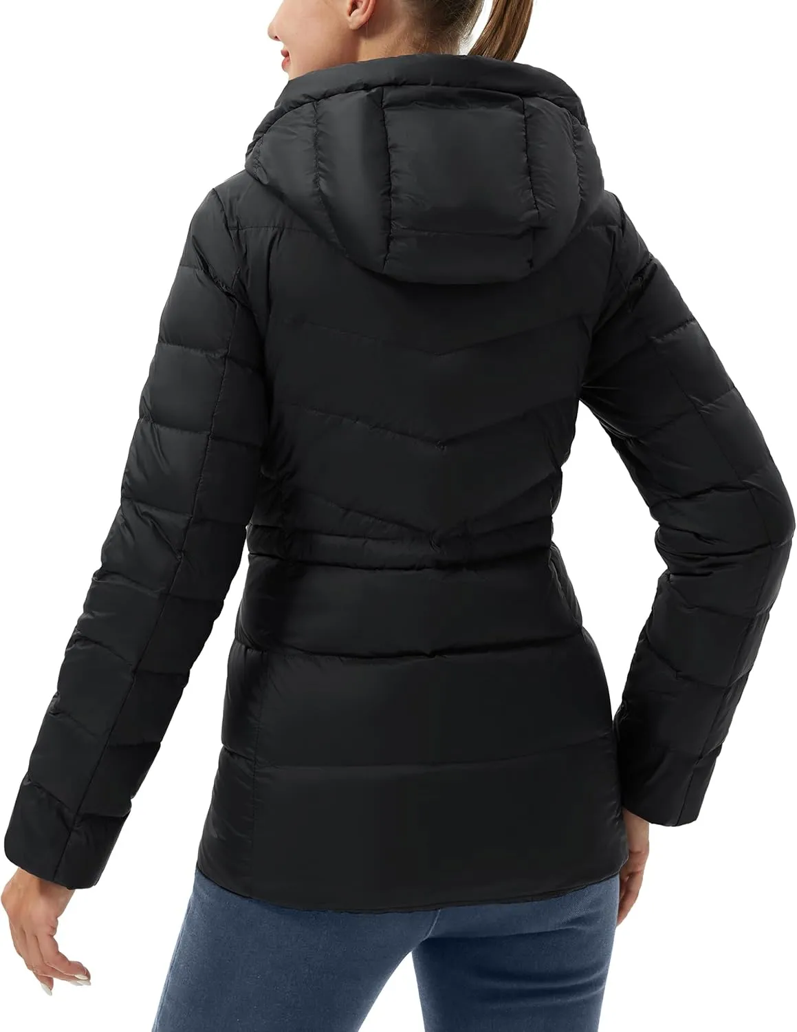 Pioneer Camp Women's Down Puffer Jacket Water-Repellent Winter Coat Quilted Fuffy Outerwear with Hood