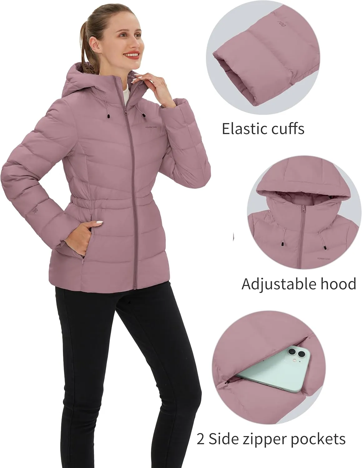 Pioneer Camp Women's Down Puffer Jacket Water-Repellent Winter Coat Quilted Fuffy Outerwear with Hood
