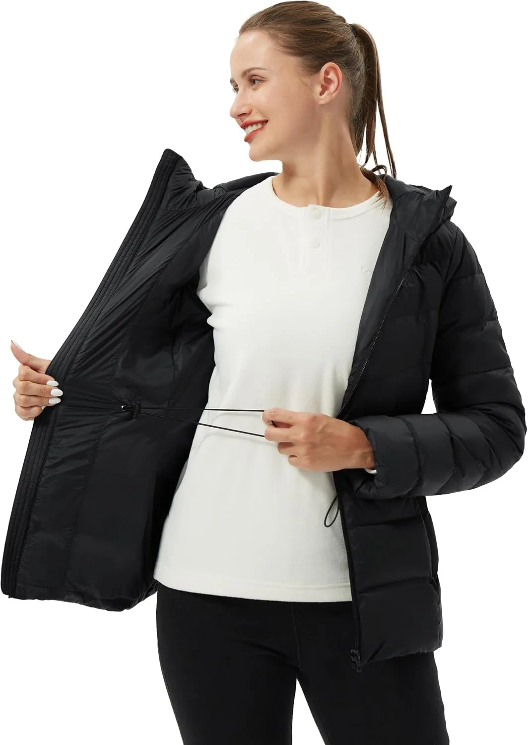 Pioneer Camp Women's Down Puffer Jacket Water-Repellent Winter Coat Quilted Fuffy Outerwear with Hood