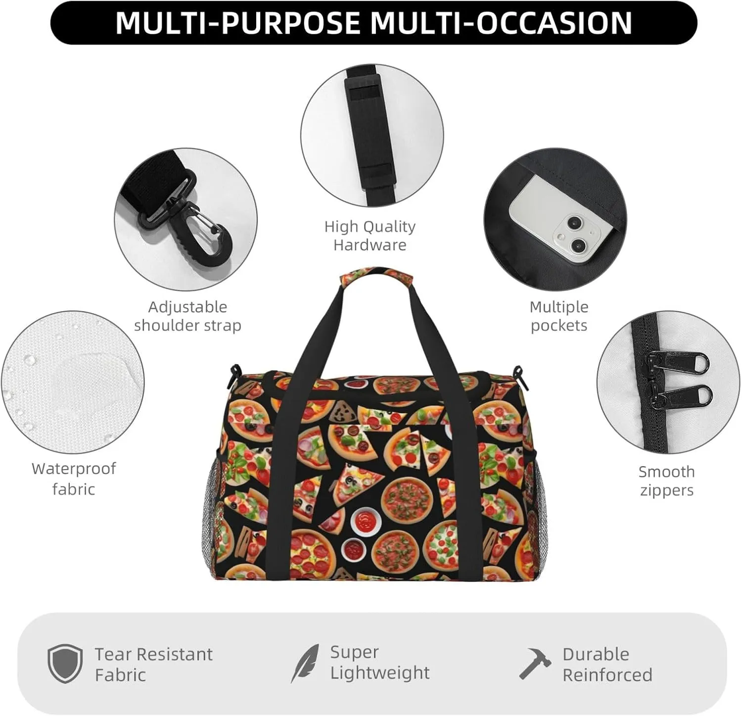 Pizza 3d Travel Duffel Bag With Zippers And Handles, Big Foldable Duffle Bag For Family Vacations