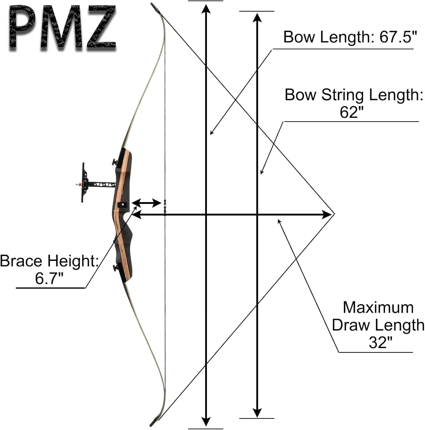 PMZ Recurve Bow and Arrow Set, Professional Aldults Archery Hunting Bow Kit, Ergonomic Design 67.5'' Takedown Bow for Youth Beginners Enthusiasts and Hunting, Right Hand (20-60lbs)