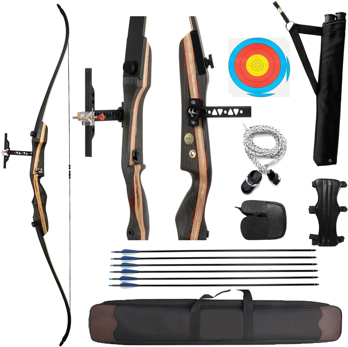 PMZ Recurve Bow and Arrow Set, Professional Aldults Archery Hunting Bow Kit, Ergonomic Design 67.5'' Takedown Bow for Youth Beginners Enthusiasts and Hunting, Right Hand (20-60lbs)