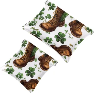 Pocket Cosmetic Bag Squeeze Top, St Patrick Day Green Shamrocks and Horseshoes Waterproof Travel Makeup Bag for Purse, Portable Mini Makeup Pouch No Zipper for Women