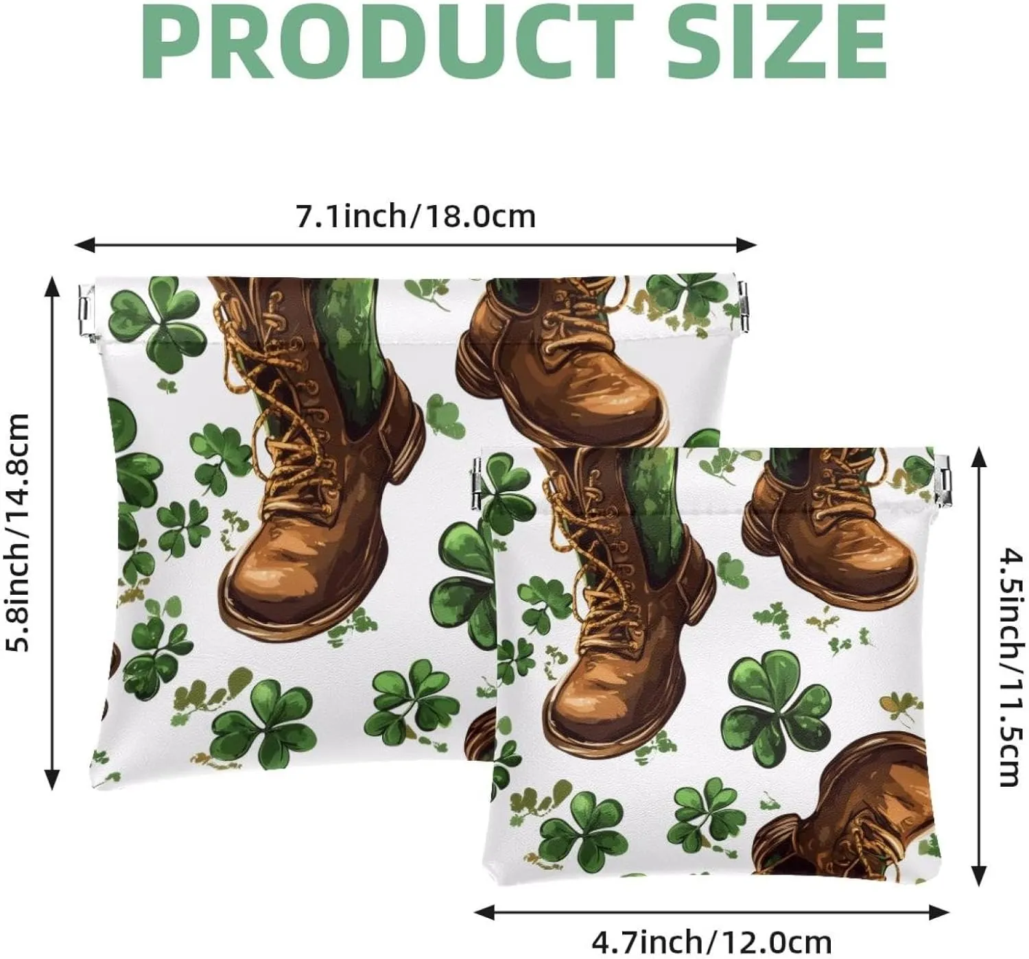 Pocket Cosmetic Bag Squeeze Top, St Patrick Day Green Shamrocks and Horseshoes Waterproof Travel Makeup Bag for Purse, Portable Mini Makeup Pouch No Zipper for Women
