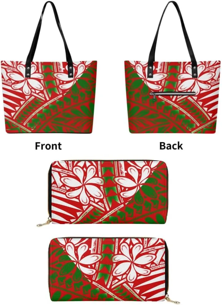 Polynesian Custom Handbag Custom Wallet Pattern 2-Piece Set Large Capacity Elegant Shoulder Bag Travel Storage Bag