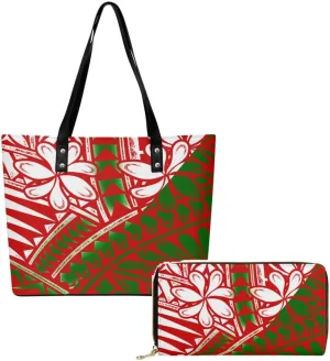 Polynesian Custom Handbag Custom Wallet Pattern 2-Piece Set Large Capacity Elegant Shoulder Bag Travel Storage Bag