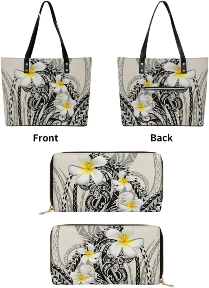 Polynesian Durable High Capacity Women'S PU Shoulder Bag Custom Samoan Tribal Women'S Purse And Handbag