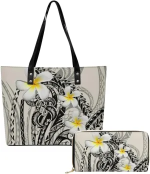 Polynesian Durable High Capacity Women'S PU Shoulder Bag Custom Samoan Tribal Women'S Purse And Handbag