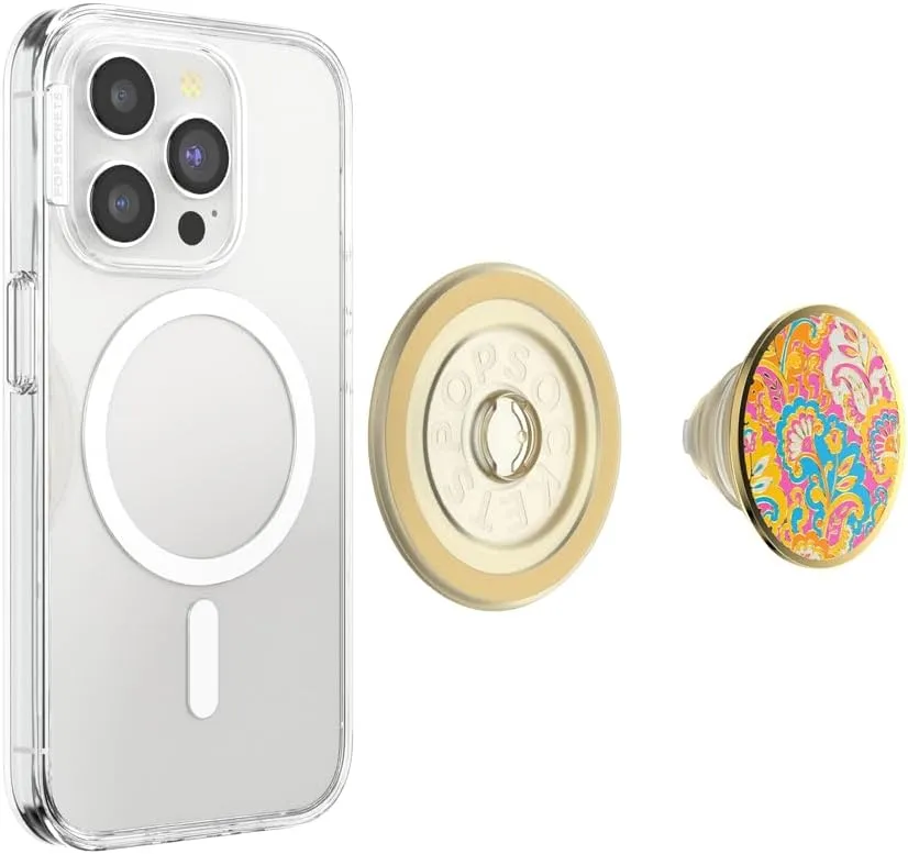 PopSockets Round Phone Grip Compatible with MagSafe, Adapter Ring Included, Phone Holder, Wireless Charging Compatible - Gaudy Gold