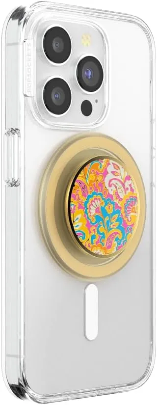 PopSockets Round Phone Grip Compatible with MagSafe, Adapter Ring Included, Phone Holder, Wireless Charging Compatible - Gaudy Gold