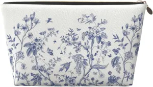 Portable Cosmetic Bag, Travel Zipper Pouch Small Makeup Bag Toiletry Organizer for Women - Blue Chinoiserie Flower Birds
