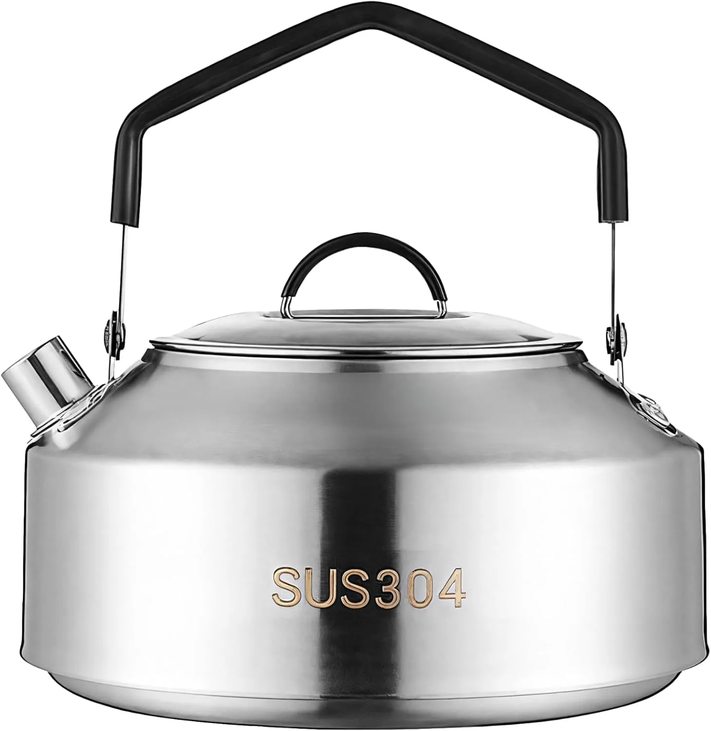 Portable Hiking Kettle, Sus304 Stainless Steel Tea Pot, Large Capacity Water Boiler, Coffee Maker with Ergonomic Handle for Outdoor Use