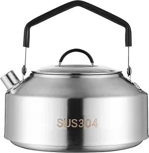 Portable Hiking Kettle, Sus304 Stainless Steel Tea Pot, Large Capacity Water Boiler, Coffee Maker with Ergonomic Handle for Outdoor Use