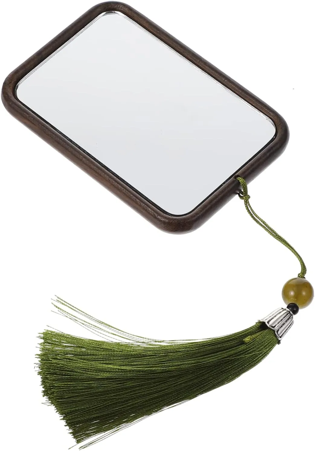 Portable Wooden Makeup Mirror Tassel Design Carving for Girls and Travelers