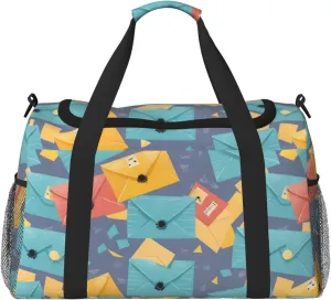 Postal Stationery Travel Duffel Bag With Zippers And Handles, Big Foldable Duffle Bag For Family Vacations