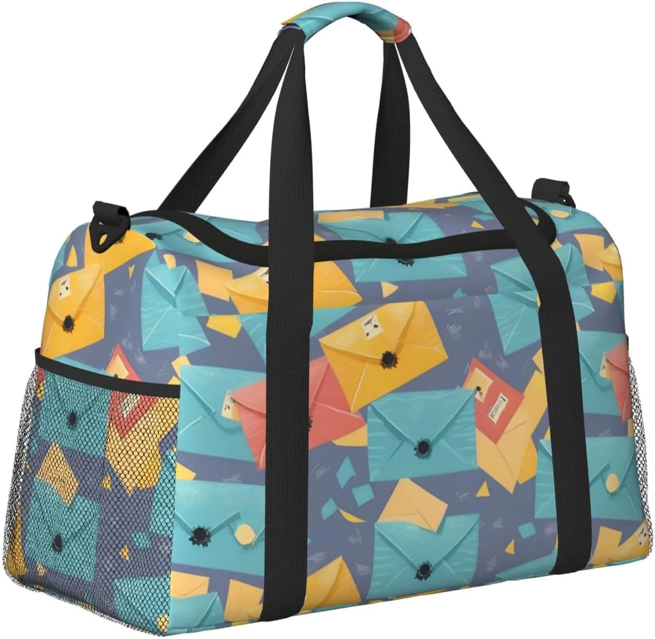 Postal Stationery Travel Duffel Bag With Zippers And Handles, Big Foldable Duffle Bag For Family Vacations
