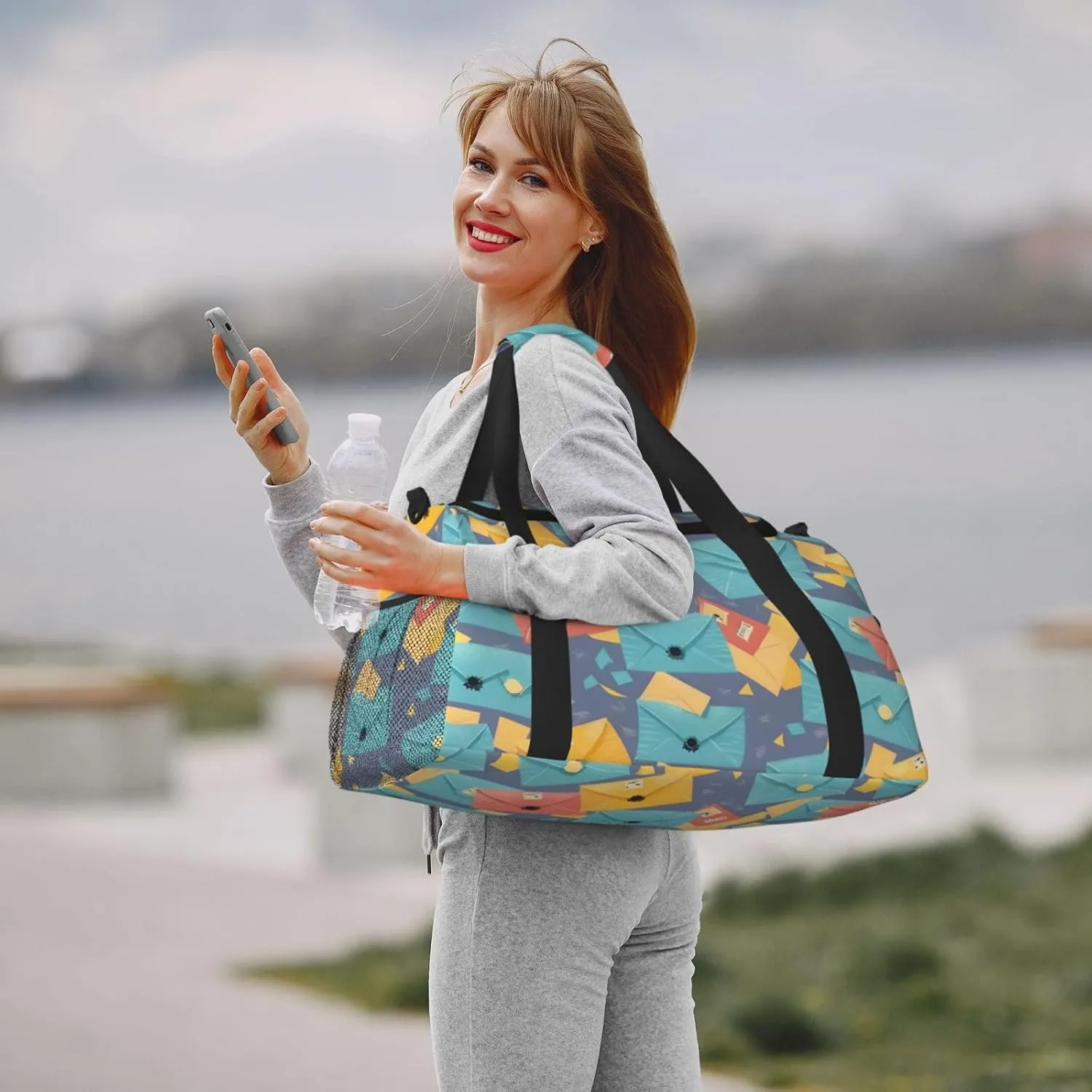 Postal Stationery Travel Duffel Bag With Zippers And Handles, Big Foldable Duffle Bag For Family Vacations