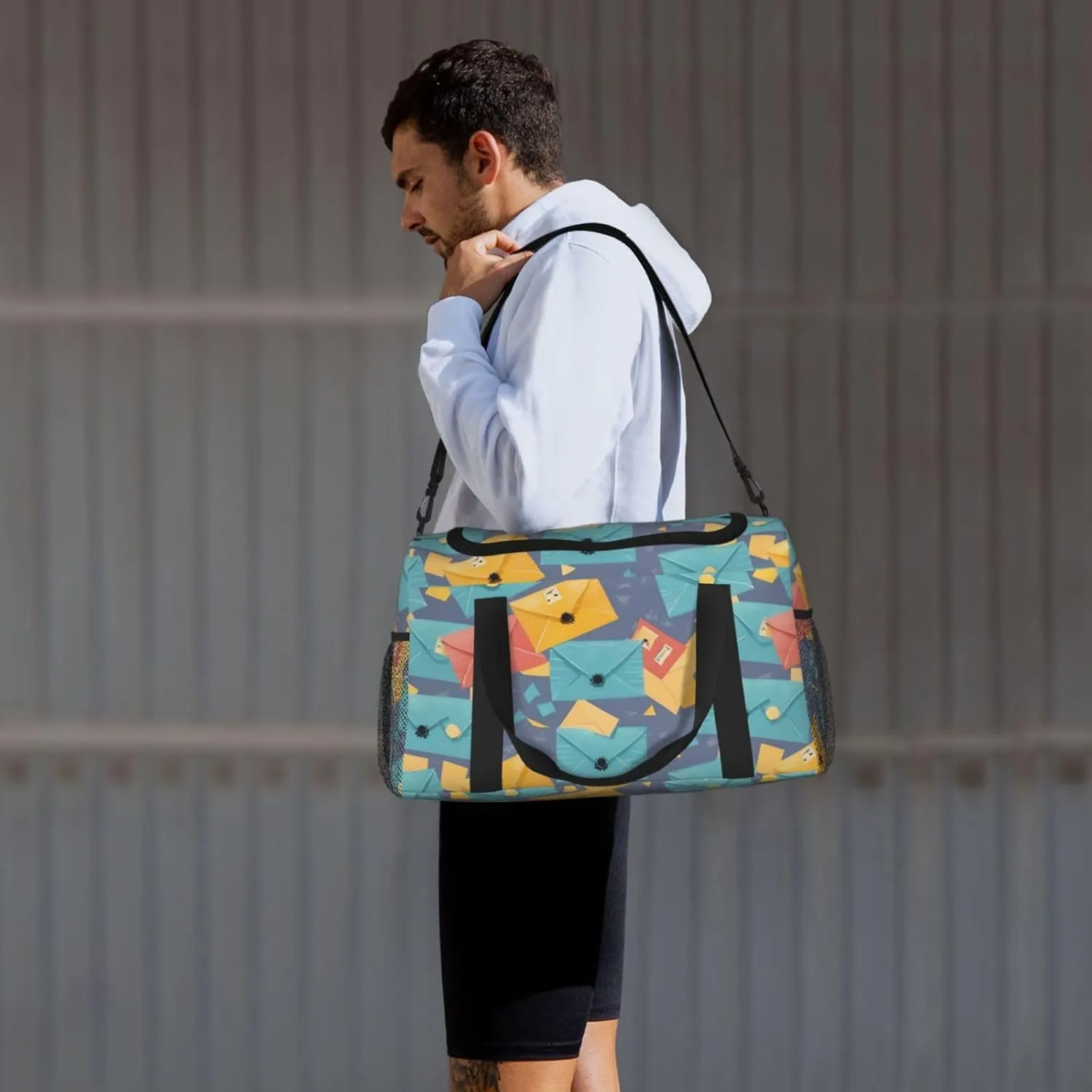 Postal Stationery Travel Duffel Bag With Zippers And Handles, Big Foldable Duffle Bag For Family Vacations