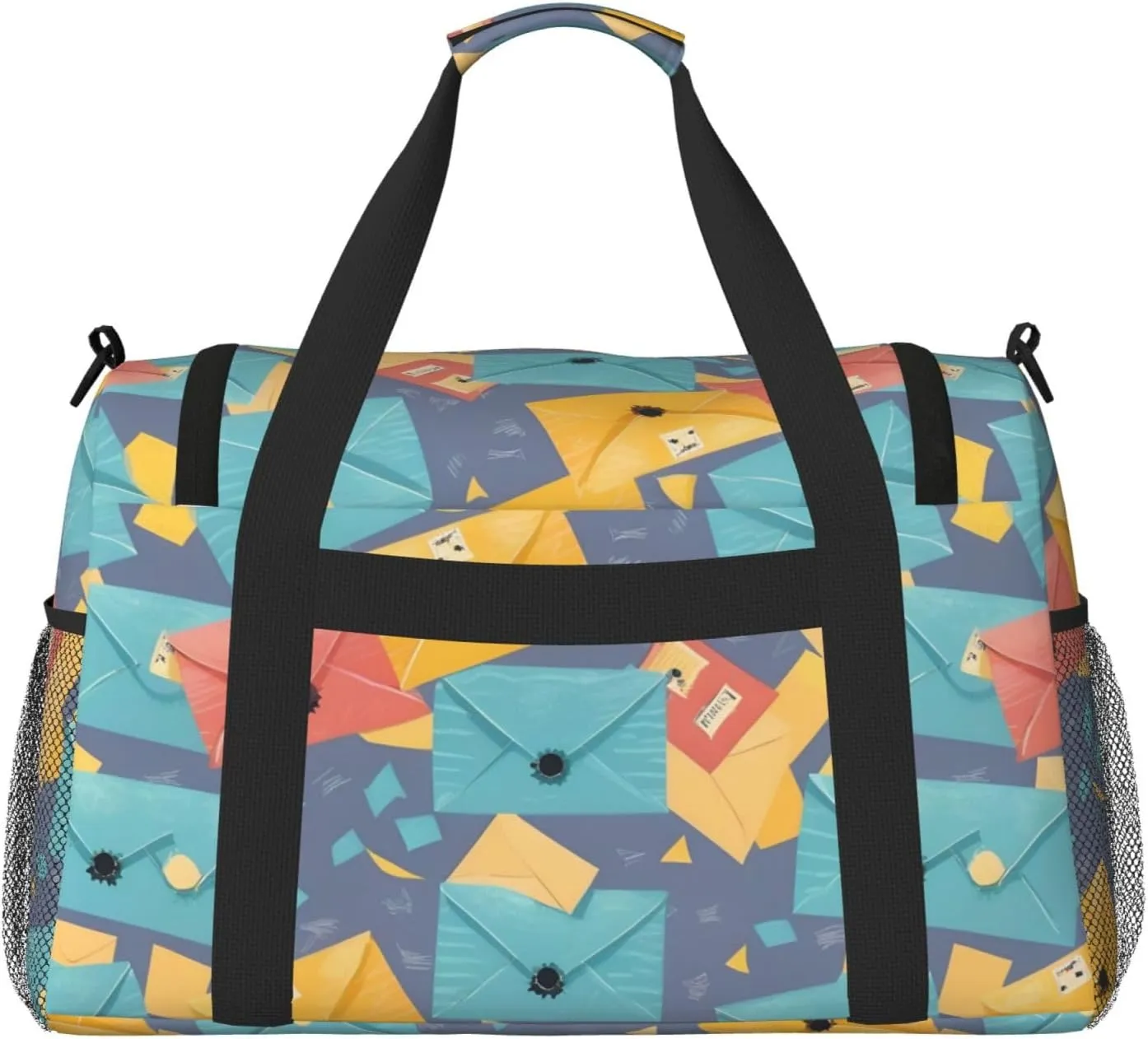 Postal Stationery Travel Duffel Bag With Zippers And Handles, Big Foldable Duffle Bag For Family Vacations
