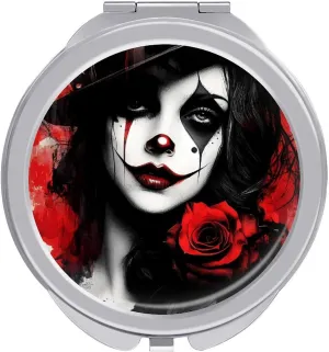 Pretty Clown Woman Rose Painting Compact Makeup Mirror Mini Foldable Cosmetic Mirror Portable Travel Mirror for Purse Pocket