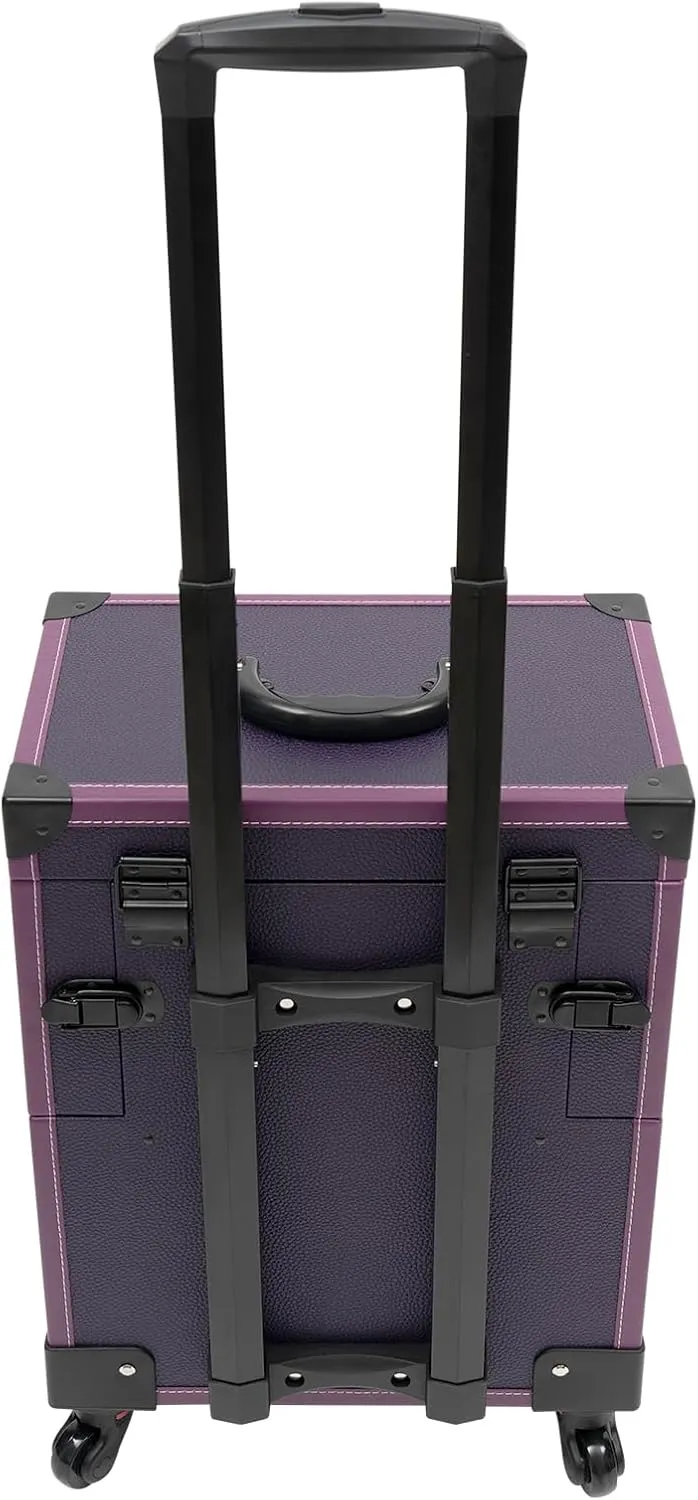 Professional Rolling Makeup Train Case, Large Trolley Storage Case, Multi-Functional Cosmetic Train Case with Mirror & Universal Wheels for Makeup Artist Hairstylist Travel Cosmetic Organizer (Purple)