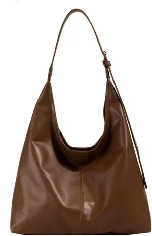 PU Bag Large Capacity Tote Bag Women's Bag Shoulder Bag(Brown)