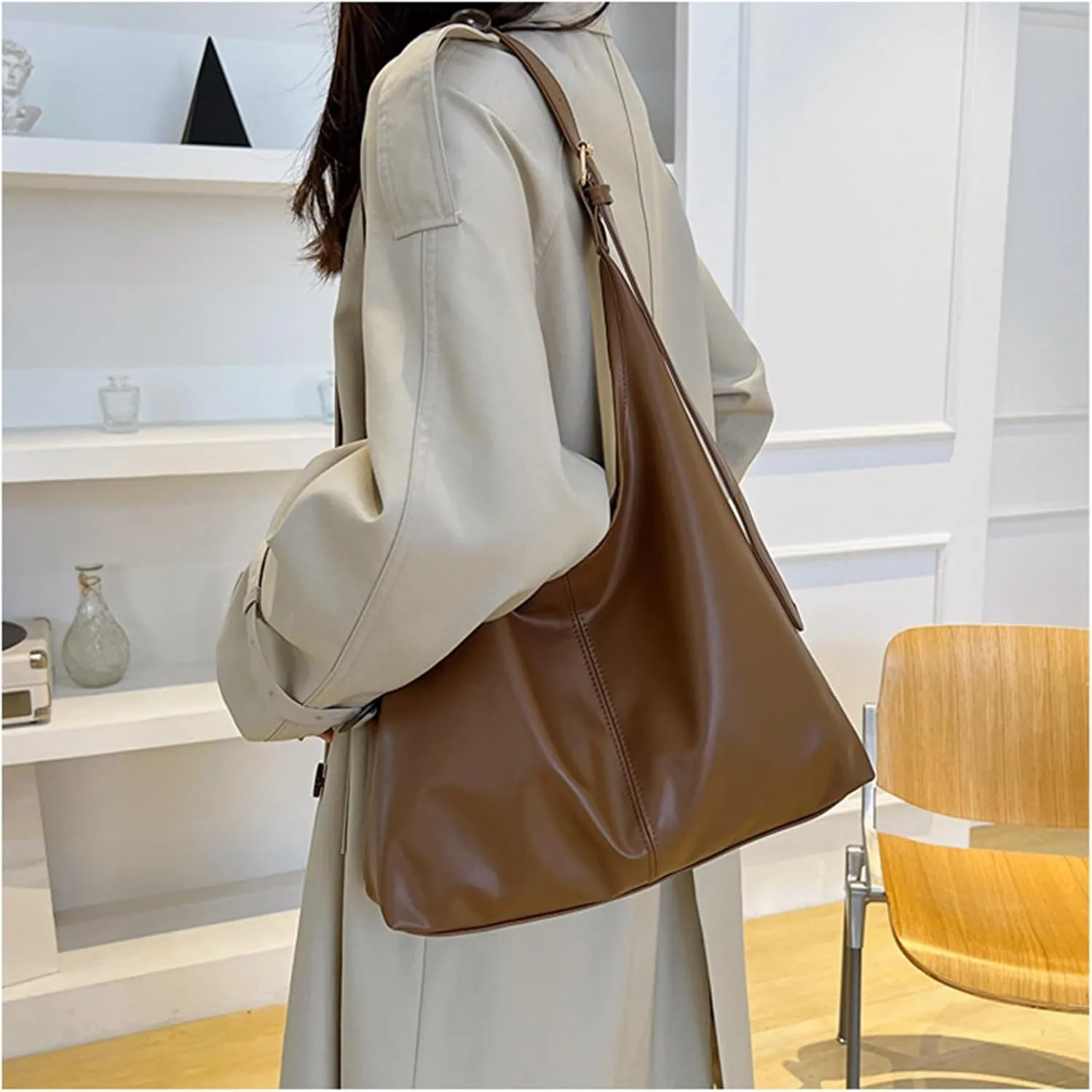 PU Bag Large Capacity Tote Bag Women's Bag Shoulder Bag(Green)