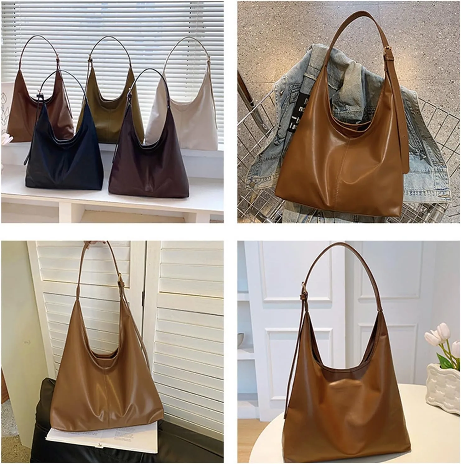 PU Bag Large Capacity Tote Bag Women's Bag Shoulder Bag(Green)