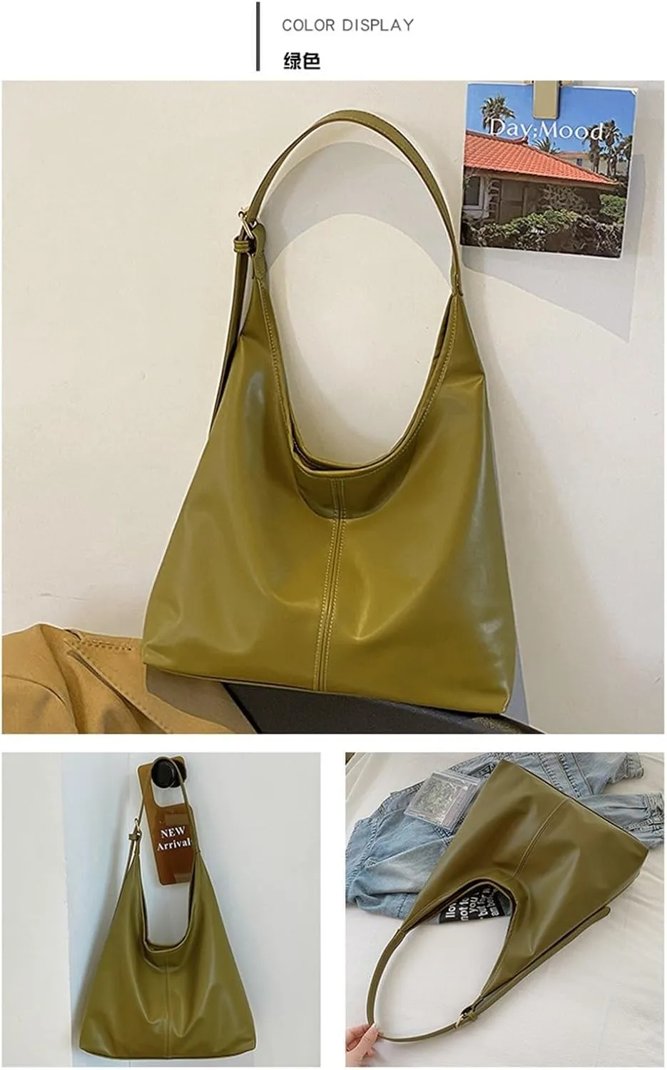 PU Bag Large Capacity Tote Bag Women's Bag Shoulder Bag(Green)