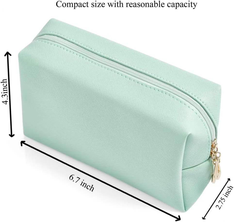 PU Leather Cosmetic Bag for Women Minimalism Makeup Bag for Daily Use Portable Storage Purse Small Neat Cosmetic Pouch Water-resistant Toiletry Bag for Travel (Green)