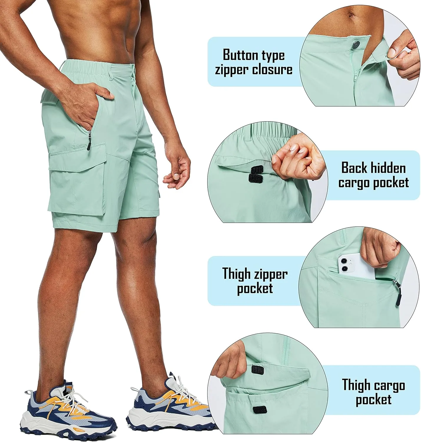 Pudolla Men's Hiking Cargo Shorts Quick Dry Outdoor Travel Shorts for Men with Multi Pocket for Fishing Camping Casual