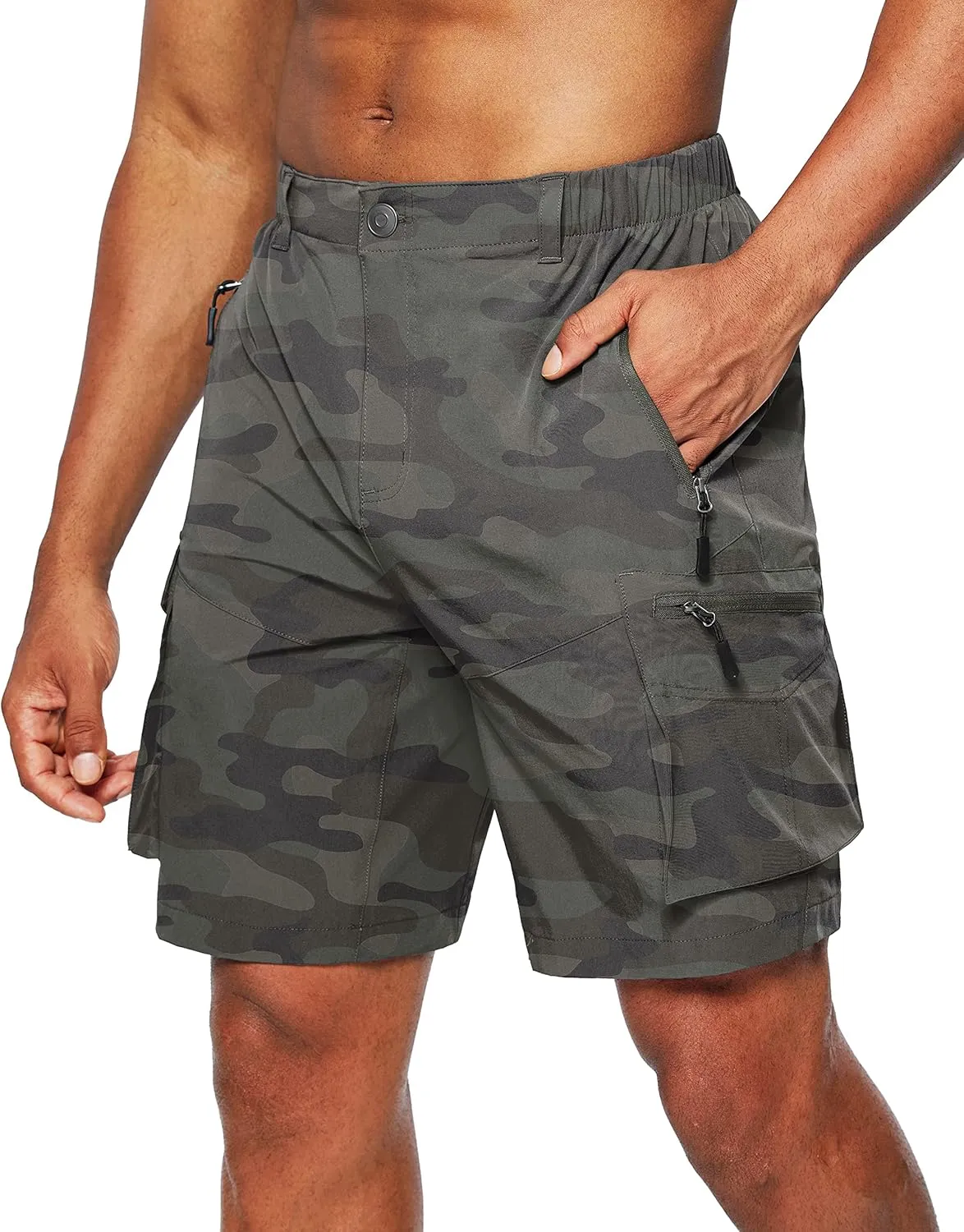 Pudolla Men's Hiking Cargo Shorts Quick Dry Outdoor Travel Shorts for Men with Multi Pocket for Fishing Camping Casual