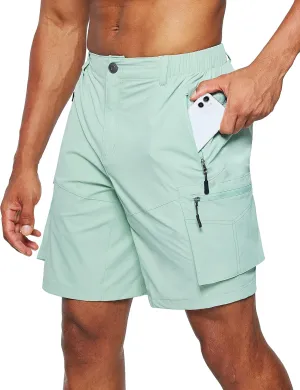 Pudolla Men's Hiking Cargo Shorts Quick Dry Outdoor Travel Shorts for Men with Multi Pocket for Fishing Camping Casual